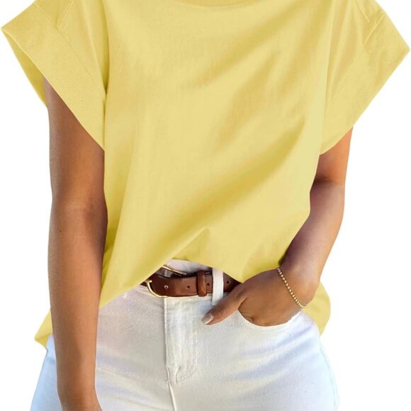 Womens Summer Tank Top Cotton Polyester Blend Loose Fit Casual Tee Yellow XL - Picture 2 of 5